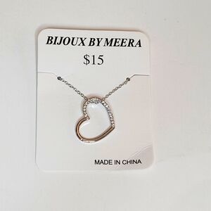 Bijoux By Meera Silver-Tone Rhinestone Heart Pendant Necklace